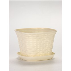 Кашпо для цветов «Ротанг», 3.4 л, 20.9×20.9×15 см, пластиковое, с поддоном, бежевое