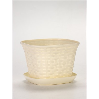 Кашпо для цветов «Ротанг», 3.4 л, 20.9×20.9×15 см, пластиковое, с поддоном, бежевое