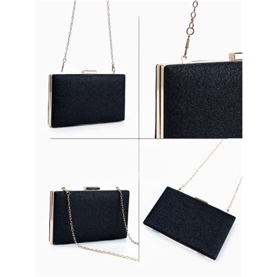 Сумка-клатч женская вечерняя на фермуаре, жёсткий корпус, на цепочке, блестящая, чёрная