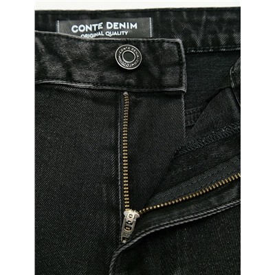 Актуальная коллекция CONTE CON-797 Чёрные джинсы straight с декоративными патами