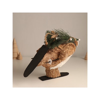 Фигурка новогодняя «Миша едет на лыжах с ёлочкой», 19×28×15 см