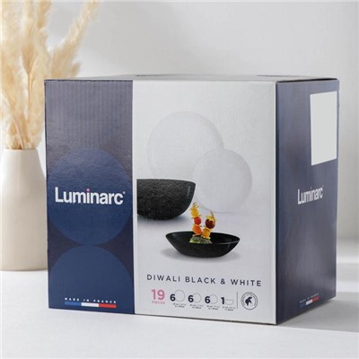 Набор посуды Luminarc Diwali, 19 предметов, стеклокерамика, белый, чёрный