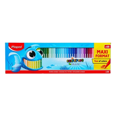 Фломастеры 48 цветов Maped COLOR'PEPS OCEAN, с заблокированным пишущим узлом, суперсмываемые, в картонной коробке