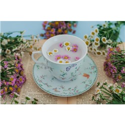 Чайная пара Доляна «Пелагея», чашка 220 мл, блюдце d=14 см, керамика, зелёная