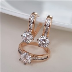 Комплект ювелирной бижутерии коллекция "Дубай" серьги и кольцо 18 р, покрытие позолота, вставка: фианиты, цвет: прозрачный, арт.215.378-18