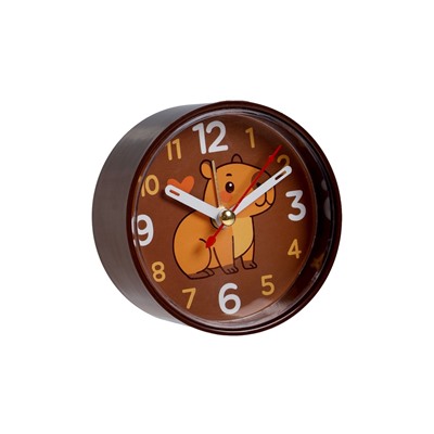 Будильник «Капибара», плавный ход, d=8 см, корпус коричневый