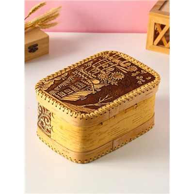 Хлебница-батонница с крышкой «Деревенька», 23×16×11 см, береста