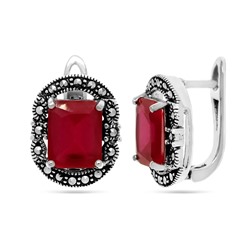 Серьги из серебра марказит, синт.рубин, SL-AGA4