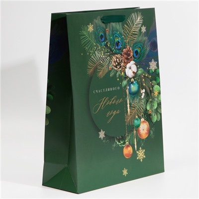 Пакет подарочный новогодний ламинированный «Счастливого Нового года», L 31×40×11.5 см