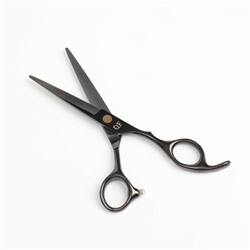 Ножницы парикмахерские с упором Premium, загнутые кольца, лезвие — 6.5 см, чёрные
