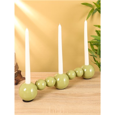 Подсвечник на 3 свечи «Бусы», с 7 сферами, 44×8×8 см, оливковый