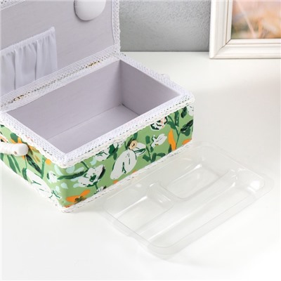 Шкатулка для рукоделия и шитья «Летние цветы на зелёном», хранение ниток, иголок, мелочи, 24×16×11 см