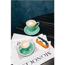 Кофейная пара Magistro Coffee time, 2 предмета: чашка 180 мл, блюдце d=14.5 см, фарфор, бирюзовая
