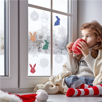 Наклейки на окна «Новогодние», МИКС