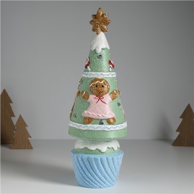 Фигурка светящаяся керамика «Пряничная ёлочка с печенюшками», зелёная, 10×10×31 см