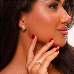 Комплект ювелирной бижутерии коллекция "Дубай" в форме ромба серьги и кольцо 18 р , покрытие: позолота, вставка: фианиты, цвет: прозрачный, арт.215.114-18