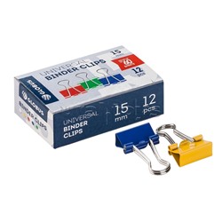 Зажимы для бумаг 15 мм 12 шт., цветные