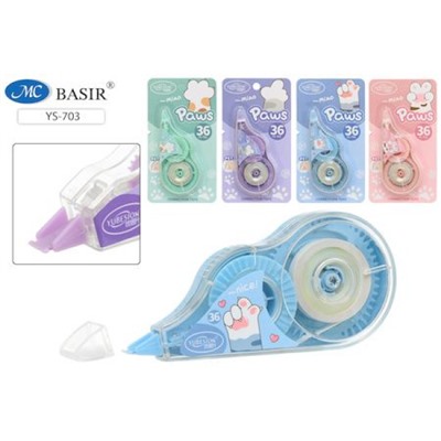 Корректор-лента 5 мм х 36 м "ЛАПКИ",в индивидуальной упаковке с европодвесом YS-703 Basir