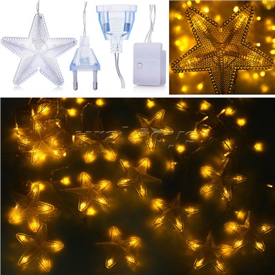 Электрогирлянда-занавес светодиодная "Звездочки", теплый