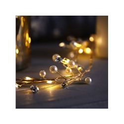 Гирлянда «Мишура» 1.2 м роса с насадками «Бусины», IP20, серебристая нить, 20 LED, батарейки CR2032×2 (в комплекте), свечение тёплое белое