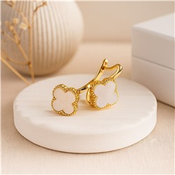 Серьги клевер белые, цвет покрытия лимонная позолота, арт.313.221