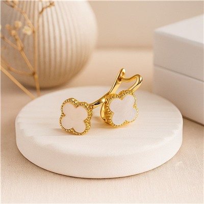 Серьги клевер белые, цвет покрытия лимонная позолота, арт.313.221