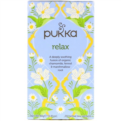 Pukka Herbs, Расслабление, без кофеина, 20 пакетиков травяного чая, 1,41 унц. (40 г)