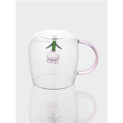 Кружка «Розочка», 320 мл, 9×12.5×9 см, с фигуркой, стекло, прозрачная, розовая