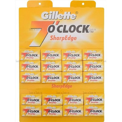 Лезвия для бритья классические двусторонние Джиллетт(ʤɪˈlet) 7o'Clock Sharp Edge 5шт.(20X5шт. =100 лезвий) на карте (Оригинал)