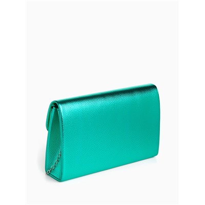 Сумка-клатч женская вечерняя на магните, на серебристой цепочке, зелёная