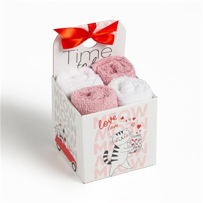 Салфетки махровые декоративные «Этель» Time to love, 4 шт., 30×30 см, хлопок 100%, розовые/белые