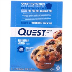 Quest Nutrition, протеиновый батончик, со вкусом маффина с голубикой, 12 батончиков, весом 60 г (2,12 унции) каждый