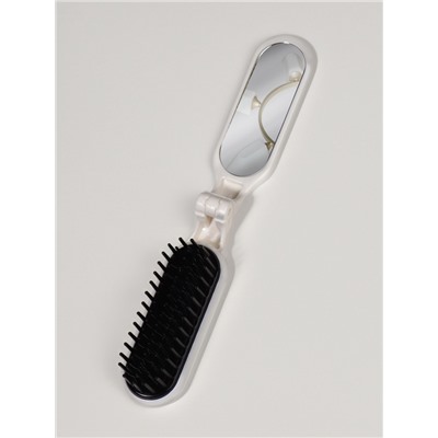 Расчёска массажная, складная, с зеркалом, 3×10 см, белая