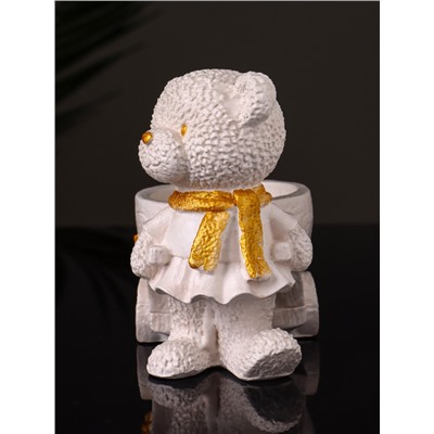 Кашпо гипс «Медведица с тележкой», 10×10×6 см, слоновая кость