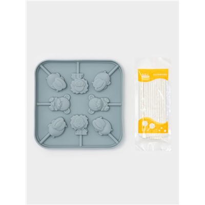 Форма для леденцов «Зоопарк», силикон, 14.5×14.5×1.5 см, 8 ячеек (3×2.5 см), с палочками, МИКС