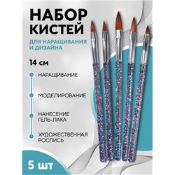 Набор кистей для наращивания и дизайна ногтей «Лепесток», 5 шт., 14 см, разноцветный