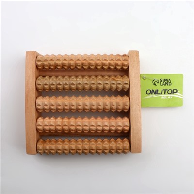 Массажёр для ног «Ножное счастье», 12.5×14×3.5 см, 5 рядов, деревянный