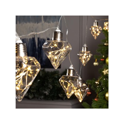 Гирлянда «Нить» 3 м с насадками «Лампочки кристалл», IP20, прозрачная нить, 80 LED, свечение тёплое белое, 8 режимов, 220 В