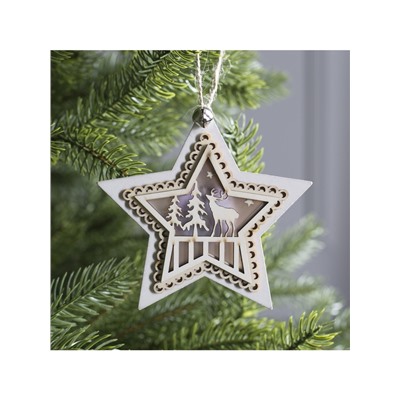 Ёлочная игрушка «Звезда с оленем», 10×10×2 см, 4 LED, от батареек, свечение тёплое белое
