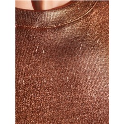 Топ с закрытым декольте из хлопка с эластаном в рубчик с матовым покрытием металлик