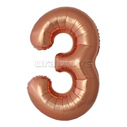 Шар (40''/102 см) Цифра, 3 Slim, Бронза, Металлик, 1 шт. в уп.