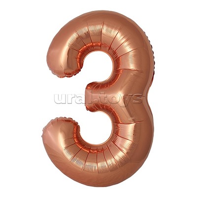 Шар (40''/102 см) Цифра, 3 Slim, Бронза, Металлик, 1 шт. в уп.