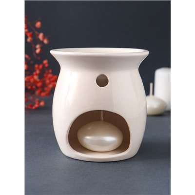 Аромалампа для эфирных масел «Линии из листвы», керамика, белый, 8.9×8.9×9.3 см