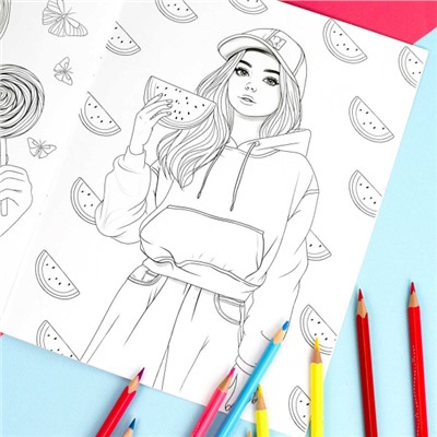 Книжка-раскраска 200х260 мм 8л "Современные девчонки" "ЛЮБИМЫЕ СЛАДОСТИ" 69336 Феникс