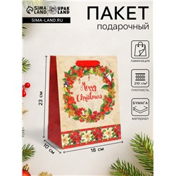 Пакет подарочный новогодний ламинированный «Венок»,18×23×10 см