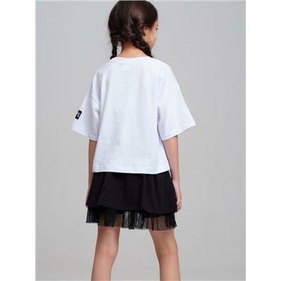 Комплект трикотажный для девочек: фуфайка (футболка), юбка-шорты