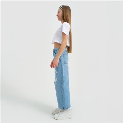 Футболка для девочки укороченная KAFTAN: Basic line, белая, размер 28, рост 86-92 см