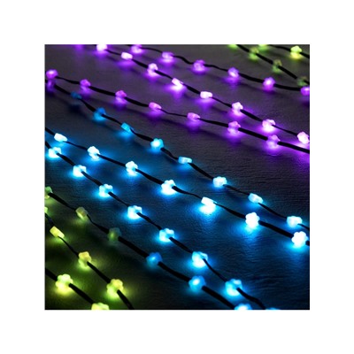 Умная гирлянда «Нить» 5 м роса с насадками «Цветочки», IP20, тёмная нить, 100 LED, пульт ДУ, приложение, свечение RGB, USB