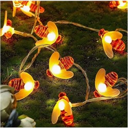 Гирлянда светодиодная -пчелки, 5м (20 ламп, теплый белый свет)