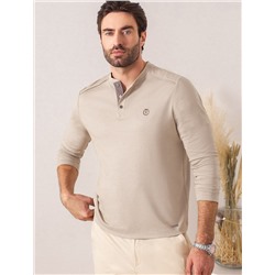 Джемпер хенли из полотна пике с меланжевым плетением с эластаном